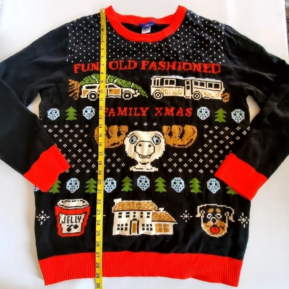 7478 * National Lampoon's Christmas Vacation Sweater Black Red Size XL - Picture 8 of 9
